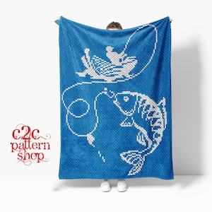 C2C Fishing Crochet Pattern with Written Instructions / C2C Fisherman Graphgan / C2C Crochet Blanket / Corner to Corner / C2C Graph