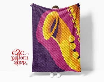 C2C Saxophone Music Crochet Pattern / Corner to Corner / C2C Pattern / C2C Graphgan / C2C Crochet Blanket / C2C Written Pattern / C2C Afghan