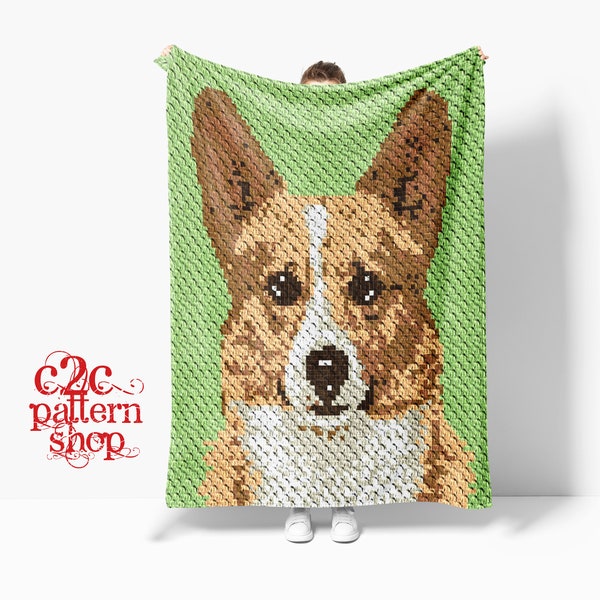 C2C Corgi Dog Crochet Pattern with written instructions, full graph and (tips, links to yarn calculators and tutorials)