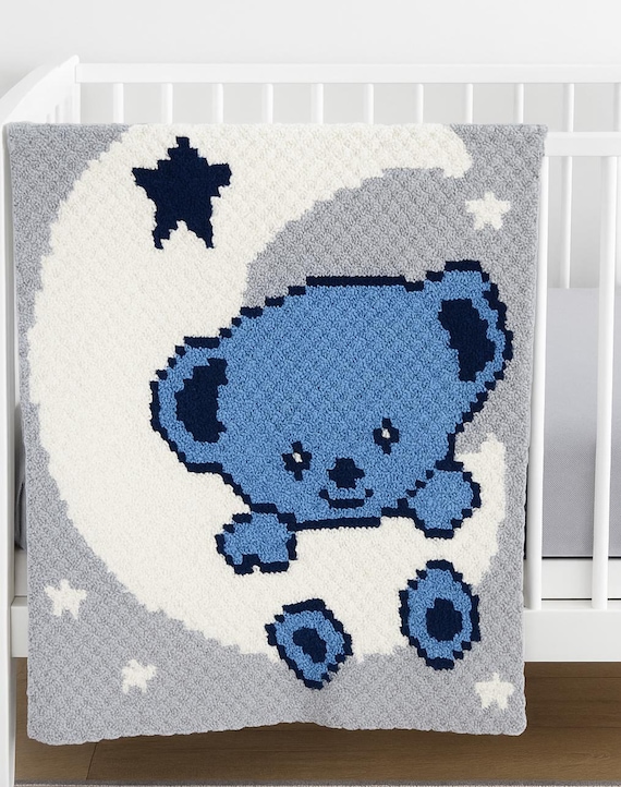 C2C Bear on the Moon Baby Crochet Pattern C2C Baby Blanket C2C
