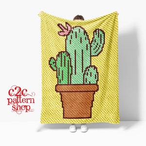 C2C Cactus Flower Plant Crochet Pattern / Corner to Corner / C2C Graphgan / C2C Crochet Blanket / C2C Patterns / C2C Afghan Pattern