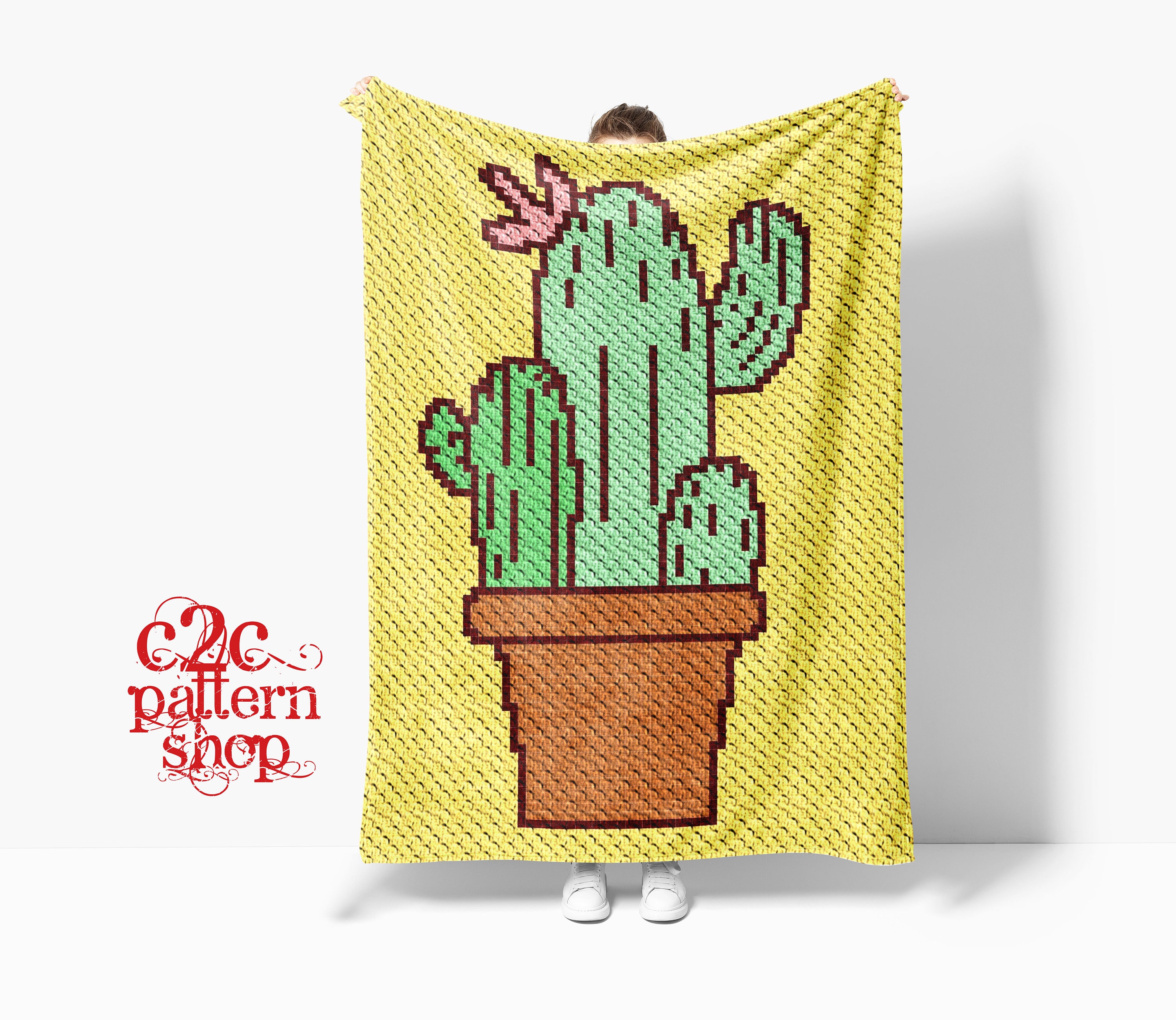 C2C Cactus Flower Plant Crochet Pattern / Corner to Corner / C2C Graphgan / C2C Crochet Blanket / C2C Patterns / C2C Afghan Pattern