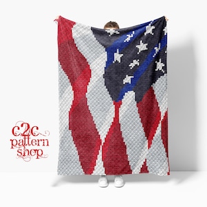C2C American USA Flag Crochet Pattern with written/color instructions, full graph and (tips, links to yarn calculators and tutorials)