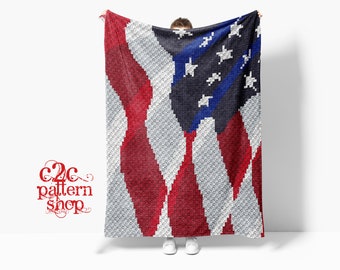 C2C American USA Flag Crochet Pattern with written/color instructions, full graph and (tips, links to yarn calculators and tutorials)