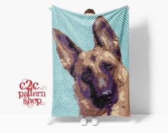 C2C German Shepherd Dog Crochet Pattern with written instructions, full graph and (tips, links to yarn calculators and tutorials)