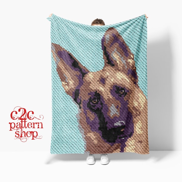 C2C German Shepherd Dog Crochet Pattern with written instructions, full graph and (tips, links to yarn calculators and tutorials)