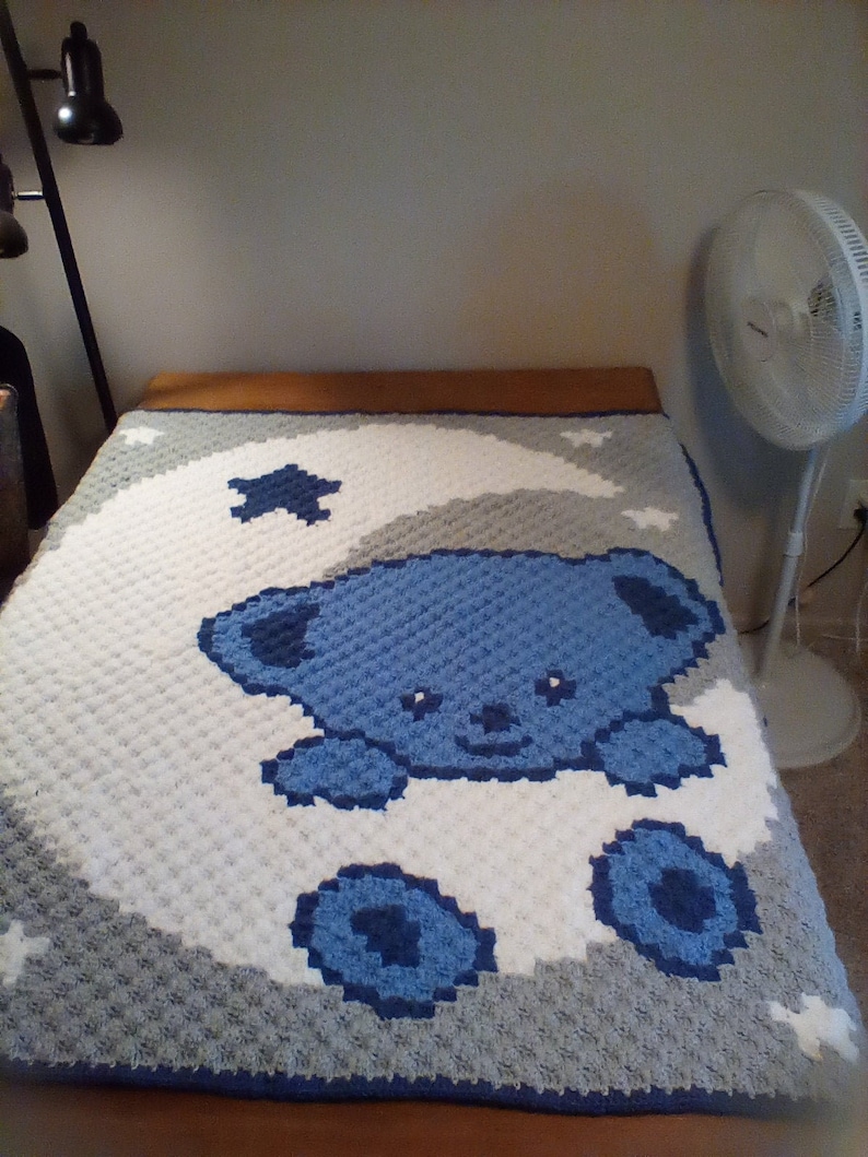 C2C Bear on the Moon Baby Blanket Pattern Corner to Corner Etsy