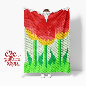 C2C Tulip Flowers Crochet Pattern / Corner to Corner / C2C Graphgan Pattern / C2C Crochet Blanket / C2C Graphs / C2C Patterns / Afghan C2C