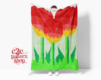 C2C Tulip Flowers Crochet Pattern / Corner to Corner / C2C Graphgan Pattern / C2C Crochet Blanket / C2C Graphs / C2C Patterns / Afghan C2C