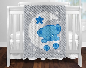 C2C Bear on the Moon Baby Crochet Pattern  / C2C Baby Blanket / C2C Baby Afghan / C2C Crochet Blanket Pattern