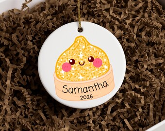 Personalized Cute Dumpling Christmas Ornament Custom Kawaii Dim Sum Ornament Squishy Toy Style Food Plushie Bauble Kids Keepsake Gift Xmas