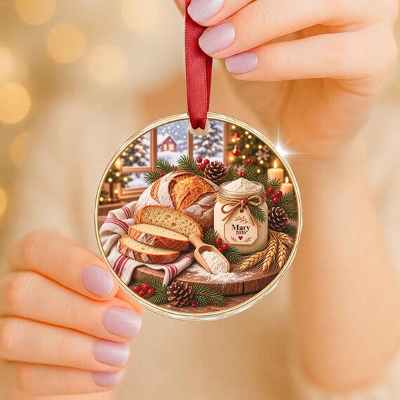 Custom Sourdough Starter Ornament For Personalized Bread Baker Gift For Grandma Sourdough Bread Ceramic Keepsake For Christmas Kitchen Gifts