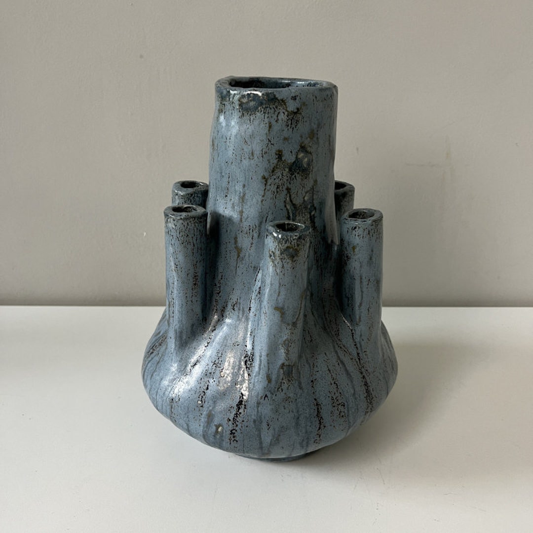 Vintage Ceramic Tulip Vase in Ice Blue West Germany Etsy