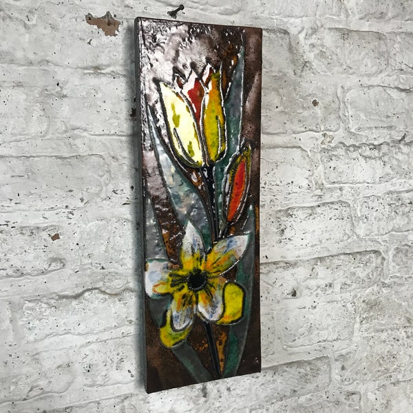 Cintre mural en céramique / plaque avec | fleur colorée | de printemps Narcisse & Tulipe | Ruscha 779/2 | peint à la main