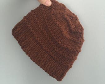 Coppertop - Hand Knit Woolly Winter Beanie Hat - Unisex Knitted Hat