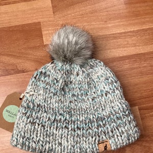 Double Brim Beanie - Teal Stone - Cappello a maglia con pelliccia sintetica Pom
