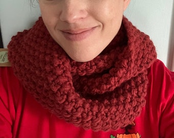 Cranberry Seed Stitch Knitted Infinity Scarf - Adult sized