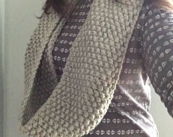 Gray Seed Stitch Knitted Infinity Scarf - Adult sized