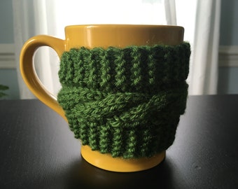 Cabled Coffee Sleeve - Hand Knit Buttoned Coffee Cup Cozy