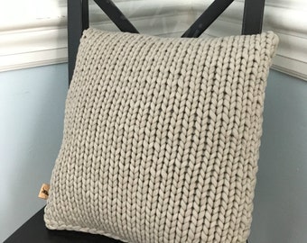 Gray Hand-Knit Pillow - Knitted Home Decor