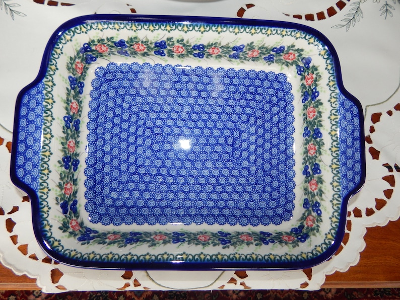 9x11 Red Rose Polish Pottery Baker
