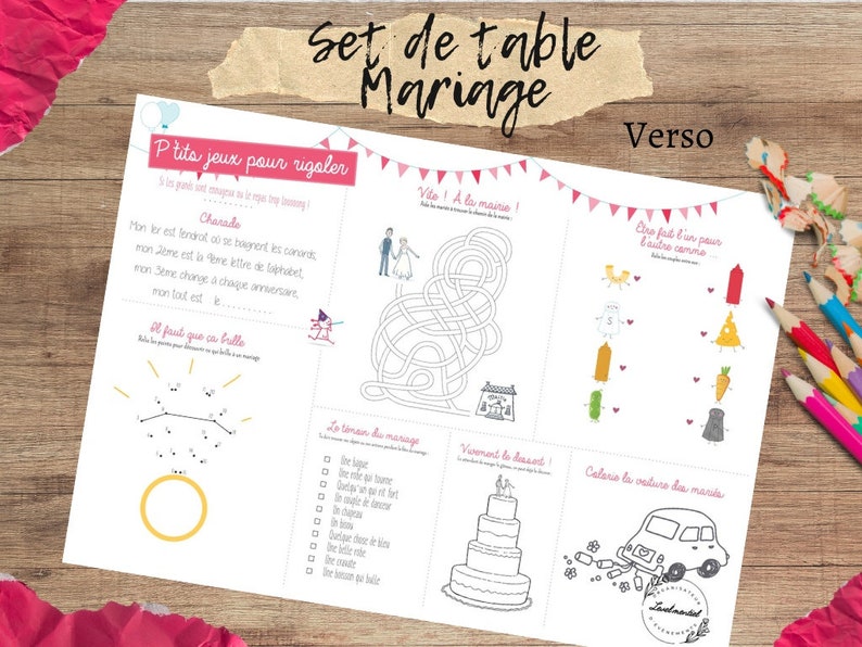 Set de table Mariage Activité enfant A3 Recto-verso image 3