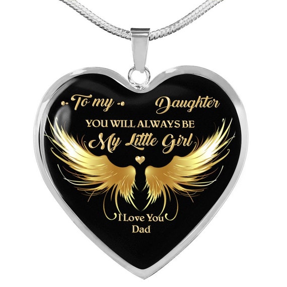 Daughter Necklace Heart Pendant Gift From Daddy Dad Father Imprinted Inspirational Quote Birthday Valentine/'s Day