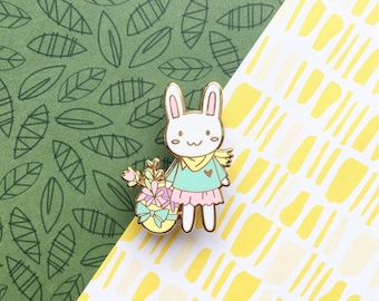 Forest Rabbit - Hard enamel pin, kawaii rabbit enamel pin, cute rabbit pin, baby rabbit lapel pin, cute bunny hat pin, white rabbit pin