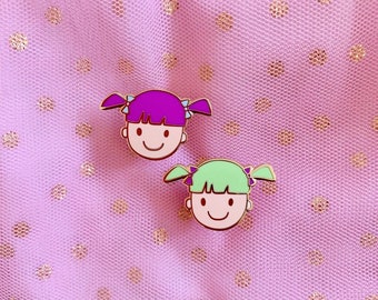 Bubblegum Girl with Pigtails Hard enamel pin - kawaii pin, retro pop culture lapel pin, cute enamel pin, Japan harajuku girls pin badge