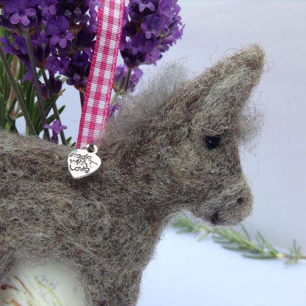 Needle Felt Donkey Decoration, Mothers Day Gift, Scented Hanger,  Cute Birthday Gift, Grey Felt Donkey, Gift For Mum, Felt Farm Animal