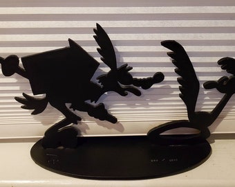 Very Rare Road Runner and Wile E Coyote Sculpture Made by Tex Welch for Warner Bros Gallery Artwork Signed and Numbered
