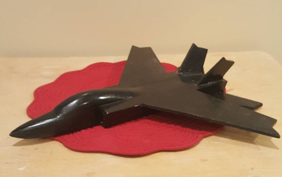 F 14 Tomcat Fighter Jet Toy Plane Handmade Wooden Vintage Estate Find Unique and one of a kind