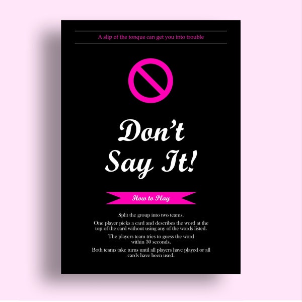 Don't Say It - Taboo Style Bachelorette Game Download Bridal Shower Games Bachelorette Party Games Hen Party Games Bachelorette Games