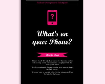 What's On Your Phone Hen Party Game - Phone Bingo Style Hen Night games, Instant Download, Bachelorette Party Game