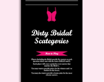 Dirty Scategories Hen Party Game - Fun Hen Night games, Instant Download, Hen Party Games, Bridal scategorys Bachelorette Party Game