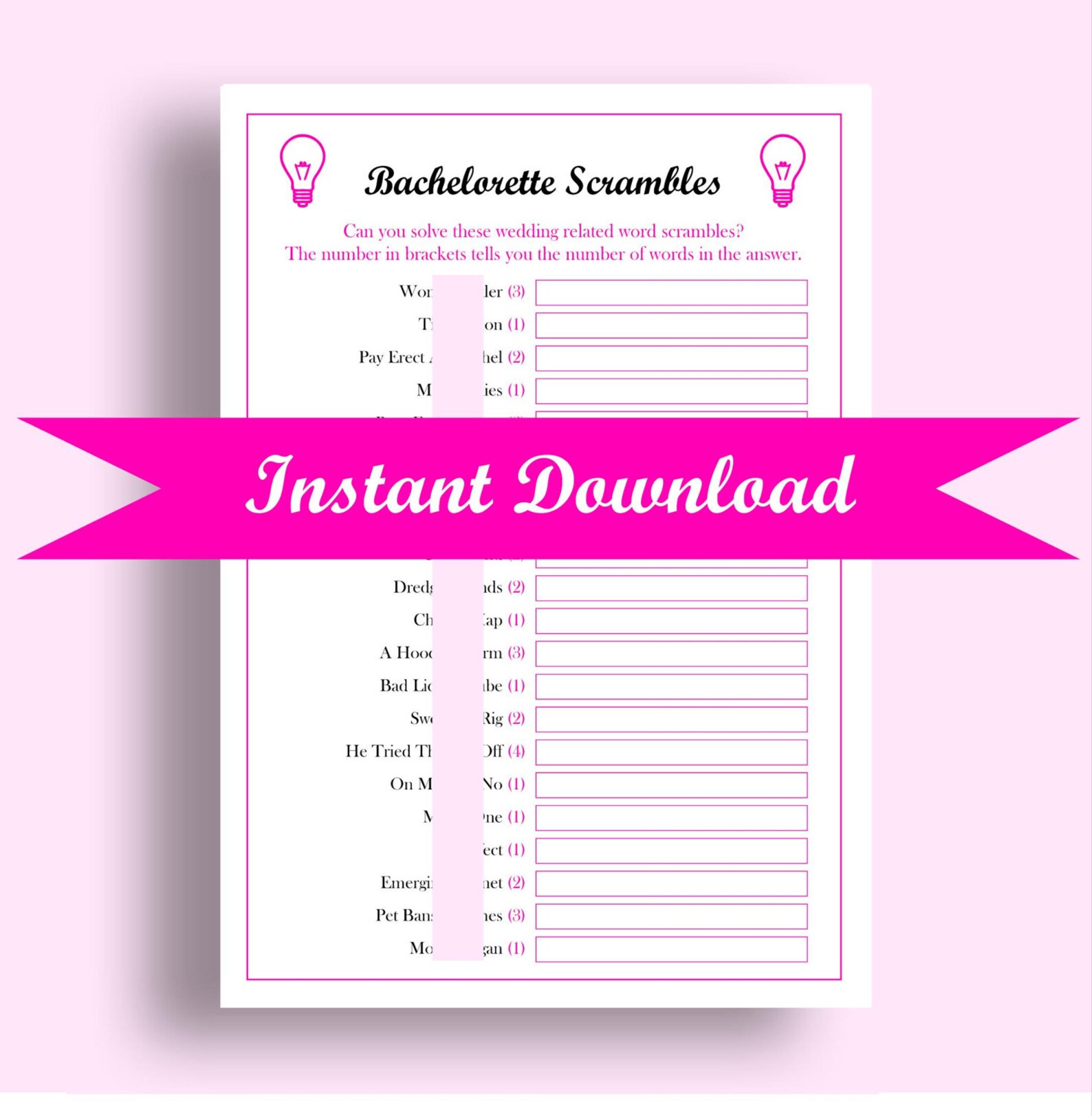 Bachelorette Scrambles Anagram Game Download Word Scrambles Bridal ...