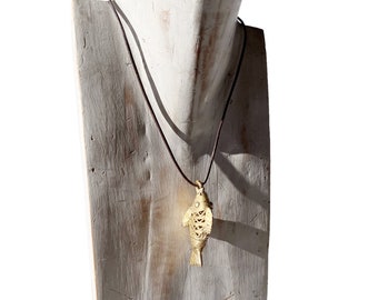 collier souple avec bronze africain vintage, pendentifs bronze du Mali, pendentif poisson