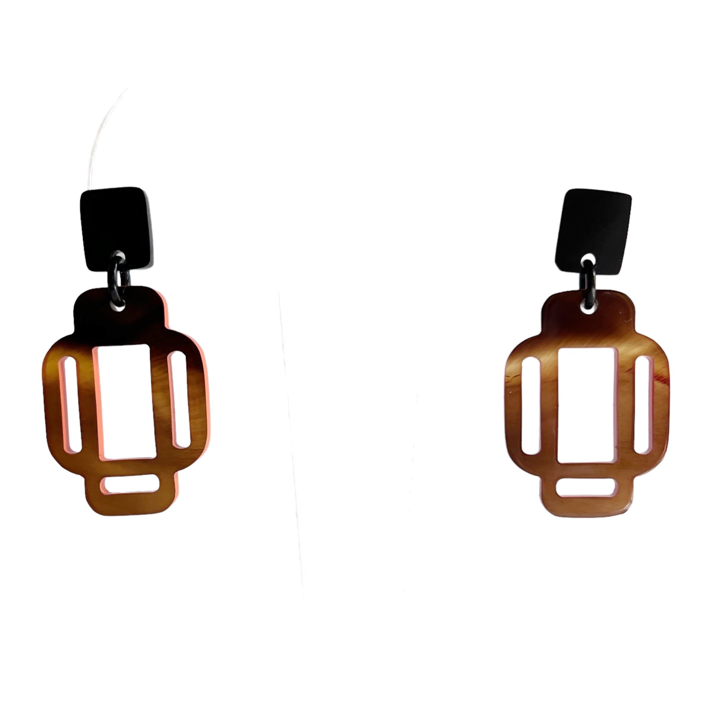 Orange Blue Lacquered Horn Earrings Hermes Model in Parure With