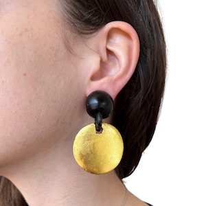 Monies style drop earrings in ebony and gold leaf, very light in black wood and pure gold