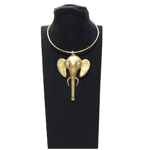 Vintage African Bronze Rigid Collar with Elephant Head Pendant, Mamma Africa, Bronze African Jewelry.