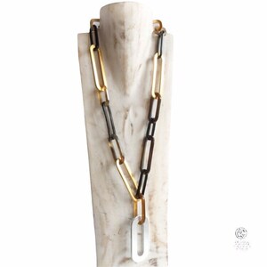 horn and enamel chain necklace gold and red necklace, very light necklace french elegance