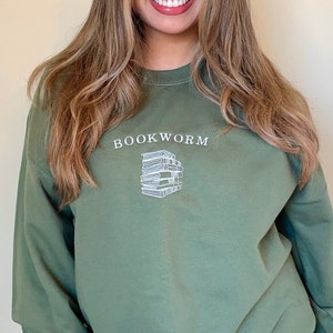 Bookworm Embroidered Sweatshirt, Gifts for Book lovers, Clothing for readers, Bookish, Books, Reading, Book club I love books