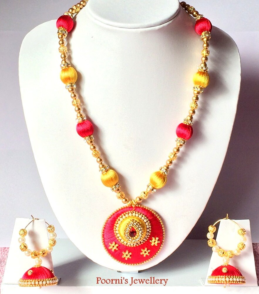 Silk thread bangles earrings and necklace set Clearance