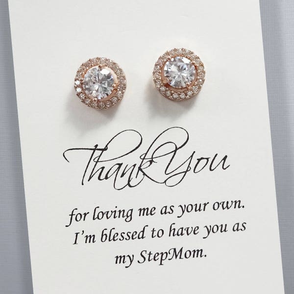 Rose Gold Stud Earrings, Crystal Stud Earrings, Wedding Earrings, Stepmother Gift, Gift for Stepmom, Stepmother of the Bride Gift Earrings