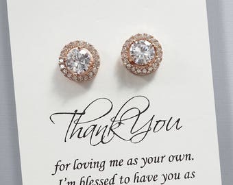 Rose Gold Stud Earrings, Crystal Stud Earrings, Wedding Earrings, Stepmother Gift, Gift for Stepmom, Stepmother of the Bride Gift Earrings