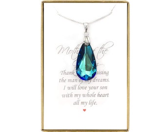 Blue Crystal Necklace, Mother of the Groom Gift from Bride, Gift for Mother in Law, Mother in Law Gift from Bride, Blue Wedding Necklace