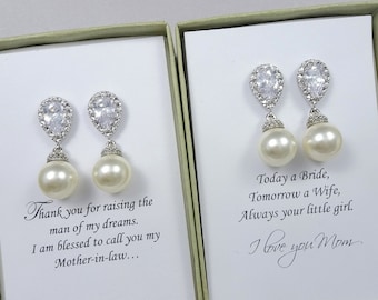 Mother of the Bride Gift Earrings, Mother of the Groom Gift Earrings, Gift for Mom, Gift for Stepmother, Swarovski Pearl Wedding Earrings