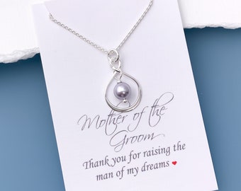 Light Purple Pearl Necklace, Sterling Silver Infinity Necklace with Light Purple Pearl, Mother of the Groom Gift from Bride