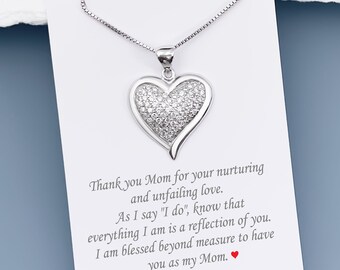 Mother of the Bride Gift Necklace, Sterling Silver Heart Necklace for Mom, Gift from Bride, Gift from Daughter, Mom Gift Wedding