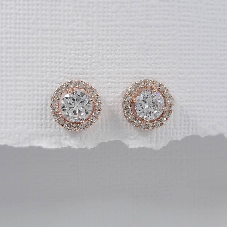 Rose Gold Stud Earrings Crystal Stud Earrings Wedding - Etsy